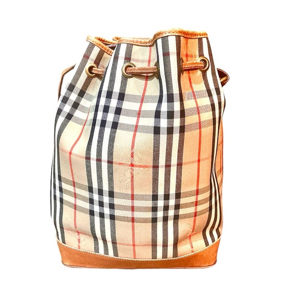 BURBERRYS Vintage Haymarket Check Drawstring Bucket Bag Authentic - Picture 5 of 5